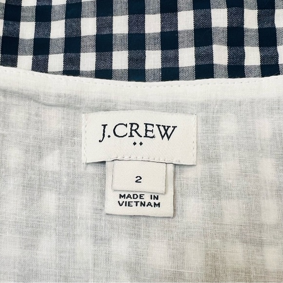 J. Crew Cotton Navy & White Gingham-Print V-Neck Button-Front Dress. Size 2. - Picture 8 of 13